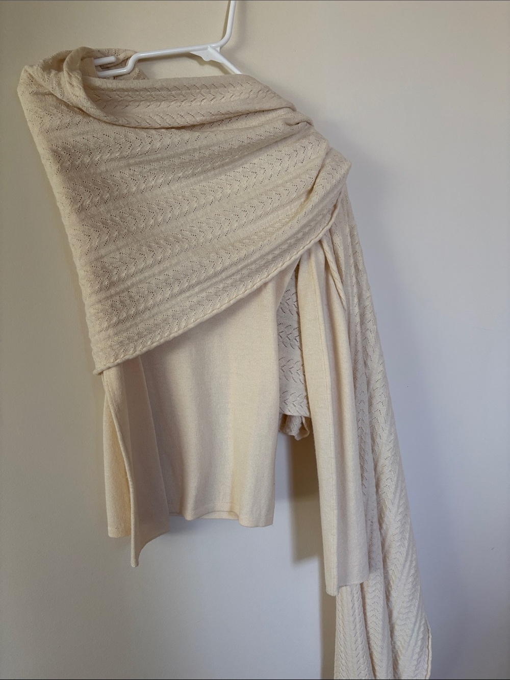 Cream Knit Draped Poncho Shrug